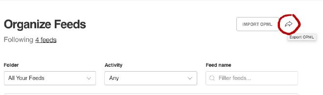 Feedly Export button